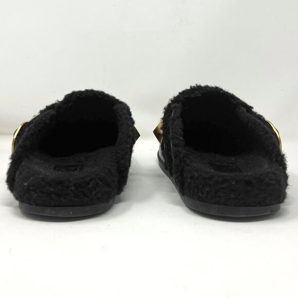 Valentino Garavani Roman Stud Black Leather Shearling Slip‑On Mules US 7.5 - Picture 6 of 10